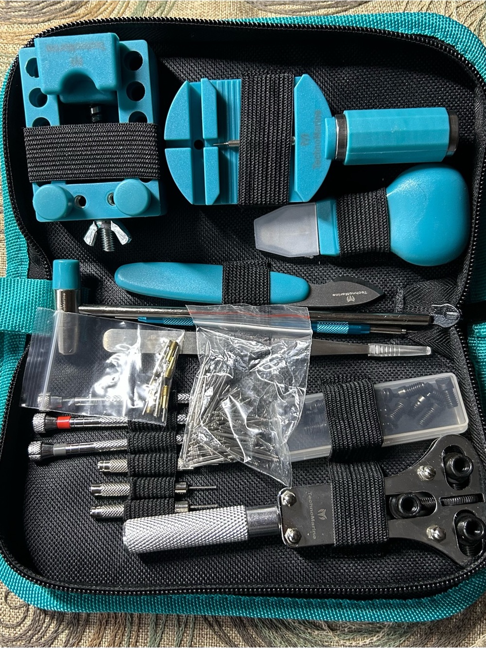 TechnoMarine Watch Travel Tool Kit Repair Tool Case with White Embroidered Logo